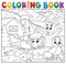 Coloring book happy animals near farm