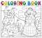 Coloring book happy princess near castle