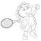Coloring book hedgehog plays tennis.