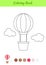 Coloring book hot air balloon for children. Educational activity page for preschool years kids and toddlers with transport.