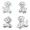 coloring book for kid, Cute puppy dog play skateboard funny activity time, cartoon character