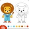 Coloring book for kids, Cartoon cute character lion in denim overalls