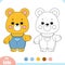 Coloring book for kids, Cute little bear character in denim overalls