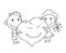 Coloring book for kids - smiling boy and girl hold a big heart. Valentines day. 14 February. Black and white cute cartoon hand dra