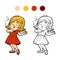 Coloring book: little girl in a red dress is singing a song