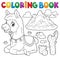 Coloring book llama near mountain