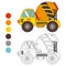 Coloring book Ñoncrete truck, kids layout for game.