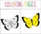 Coloring book page. Butterfly. Sketch and color version. Coloring for kids. Vector illustration