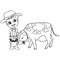 Coloring book or page child feeding cow vector