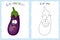 Coloring book page for children with colorful eggplant and sket