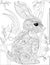 Coloring Book Page With Cute Detailed Rabbitstanding Still. Sheet To Be Colord With Little Animal Looking Ahead With