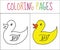 Coloring book page. Duck. Sketch and color version. Coloring for kids. Vector illustration