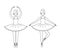 Coloring book or page for kids with ballerina. Outline black and white vector illustration. Cute dancing girl isolated
