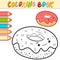 Coloring book or page for kids. donut black and white vector