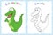 Coloring book page for preschool children with colorful crocodile and sketch to color
