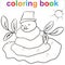 Coloring book page template with cartoon melting snowman, for kids