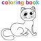 Coloring book page template with a cute lying cat, for kids