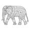 Coloring book page with walking elephant