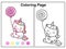Coloring book pages Cute unicorn cartoon candy balloon girl kawaii vector animal horn horse fairytale illustration