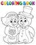 Coloring book penguin wedding theme 1