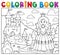 Coloring book princess near castle