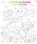 Coloring book. Sea mothers and their babies. Dolphin with cubs, octopus and small octopuses. Line art design for