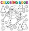 Coloring book skiing snowman theme 1