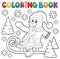 Coloring book snowman on sledge theme 1