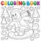 Coloring book snowman on snowboard