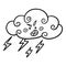 Coloring book, Thundercloud with lightning and raindrops