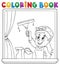 Coloring book woman cleaning window