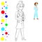 Coloring and colored image of standing doctor. Coloring page person.