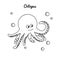 Coloring comic cartoon octopus with water bubbles. Vector clam with tentacles. Sea dwelling contour isolated on white background.