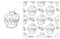 Coloring Cupcake. Set of element and seamless pattern