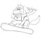 Coloring Horse is snowboarding. Cartoon style. Isolated image on white background.