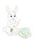 Coloring illustration  with funny cute cartoon rabbit with carrot and cabbage
