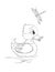 Coloring page with adorable little duckling swimming