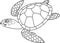 Coloring page. Adult cute cartoon swimming sea turtle