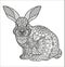 Coloring page for adult and kids coloring book or bullet journal. Doodle floral pattern on the rabbit, hare. Flowers and geometric