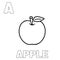 Coloring page apple fruit. Coloring and learning to recognize the letter A in vector