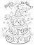 A coloring page,book a cake with lettering image for children.Line art style illustration.