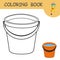 Coloring page with bucket of water. Template of colorless and color samples water pail on coloring page. Practice worksheet