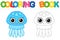 Coloring page cartoon smiling blue jellyfish. Educational tracing coloring book for childrens activity