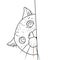 coloring page - cat peeking from behind the wall outline