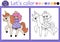 Coloring page for children with fairy princess riding unicorn. Vector fairytale outline illustration. Fantasy color book for kids