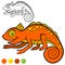 Coloring page. Color me: chameleon. Little cute orange chameleon