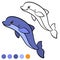 Coloring page. Color me: dolphin. Little cute dolphin jumps and