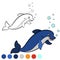 Coloring page. Color me: dolphin. Little cute dolphin jumps and