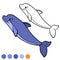 Coloring page. Color me: dolphin. Little cute dolphin jumps and