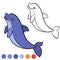 Coloring page. Color me: dolphin. Little cute dolphin jumps and